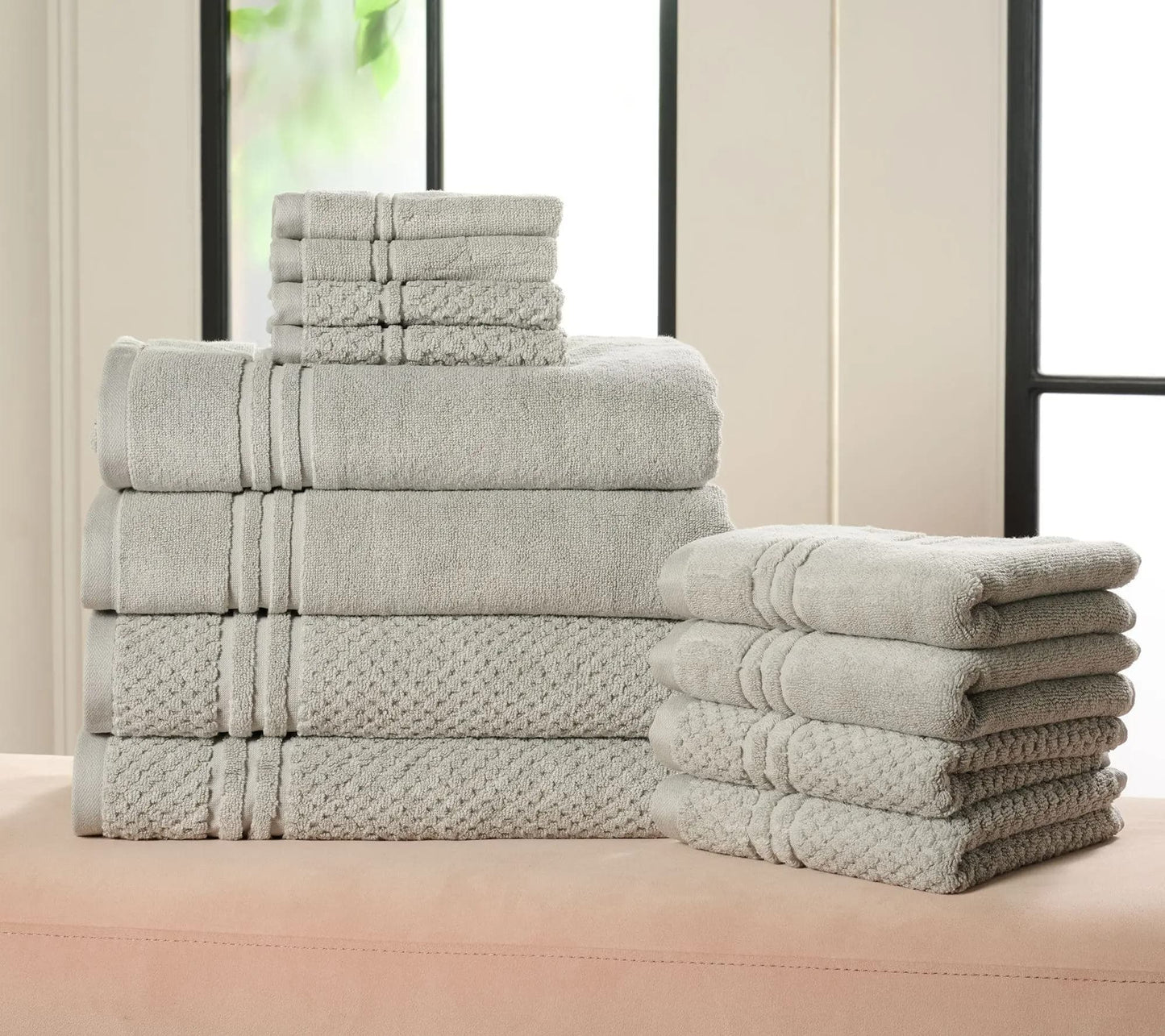 100% Cotton Bathroom Towel Set, 12 Pieces – Soft, Quick-Drying & Durable Towels for Home
