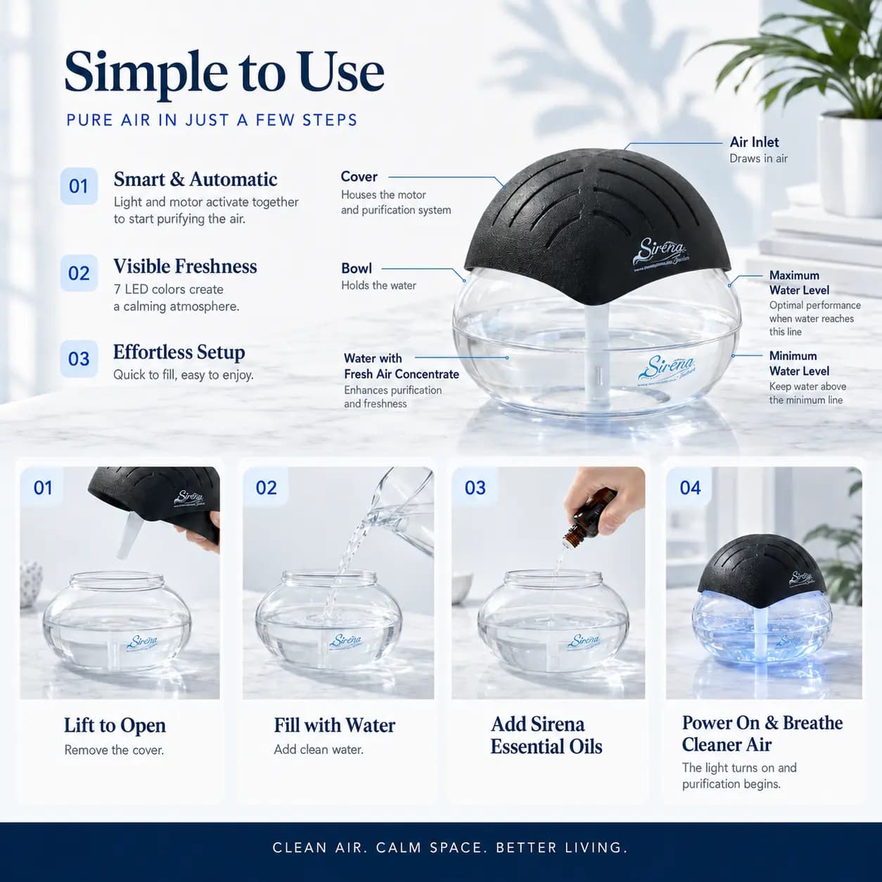 Compact Water Air Purifier & Aroma Diffuser