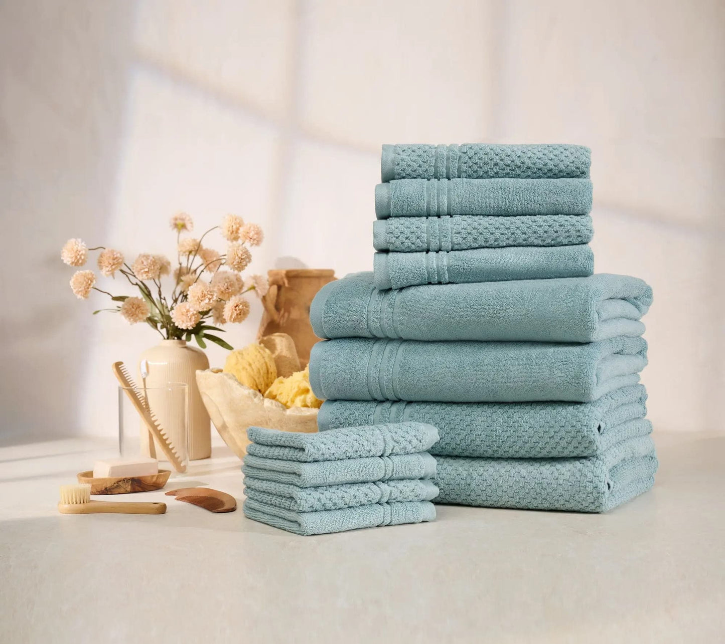 100% Cotton Bathroom Towel Set, 12 Pieces – Soft, Quick-Drying & Durable Towels for Home
