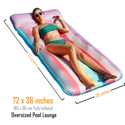 72" × 38" Adult Pool Lounge Float – Soft Fabric-Covered Inflatable Float Chair with Cooling Water Pocket