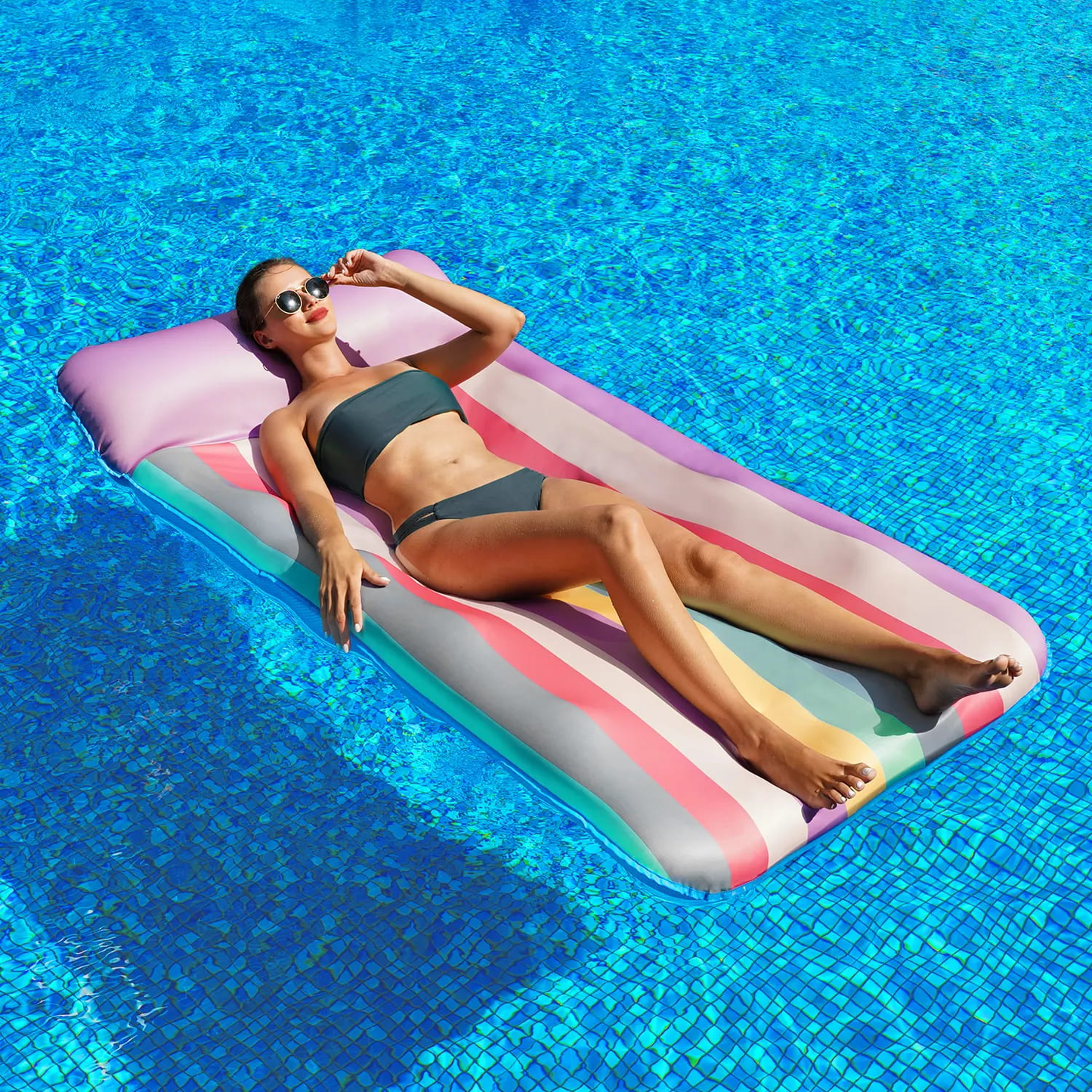 72" × 38" Adult Pool Lounge Float – Soft Fabric-Covered Inflatable Float Chair with Cooling Water Pocket