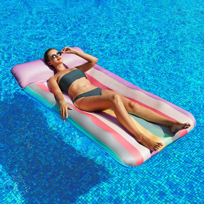 72" × 38" Adult Pool Lounge Float – Soft Fabric-Covered Inflatable Float Chair with Cooling Water Pocket