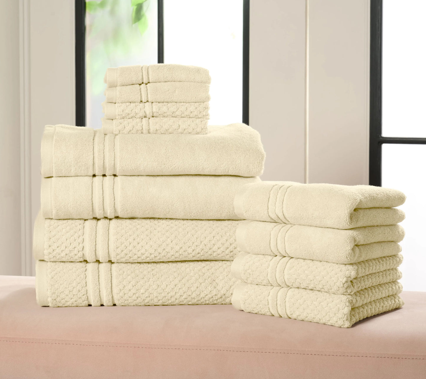 100% Cotton Bathroom Towel Set, 12 Pieces – Soft, Quick-Drying & Durable Towels for Home