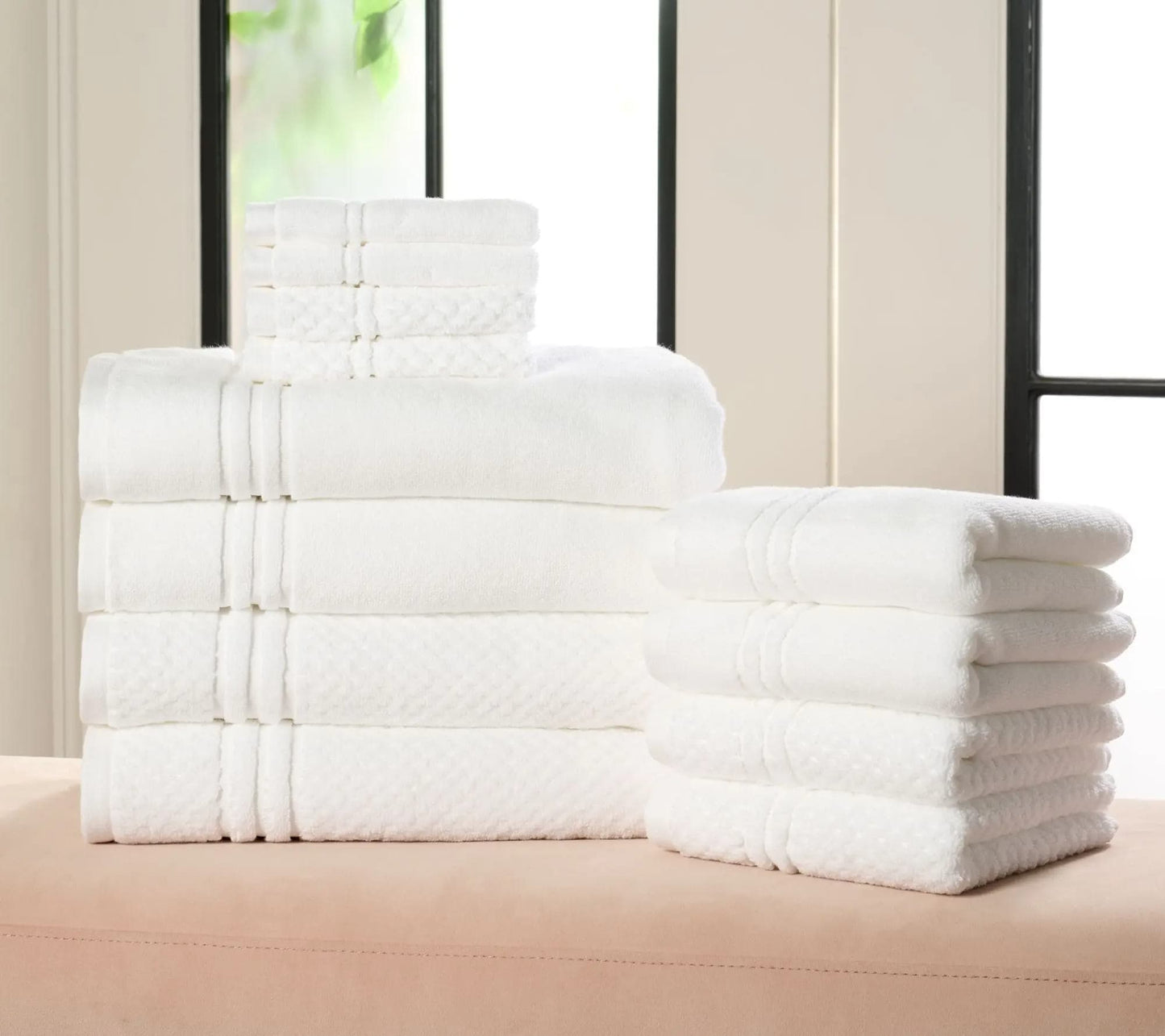 100% Cotton Bathroom Towel Set, 12 Pieces – Soft, Quick-Drying & Durable Towels for Home