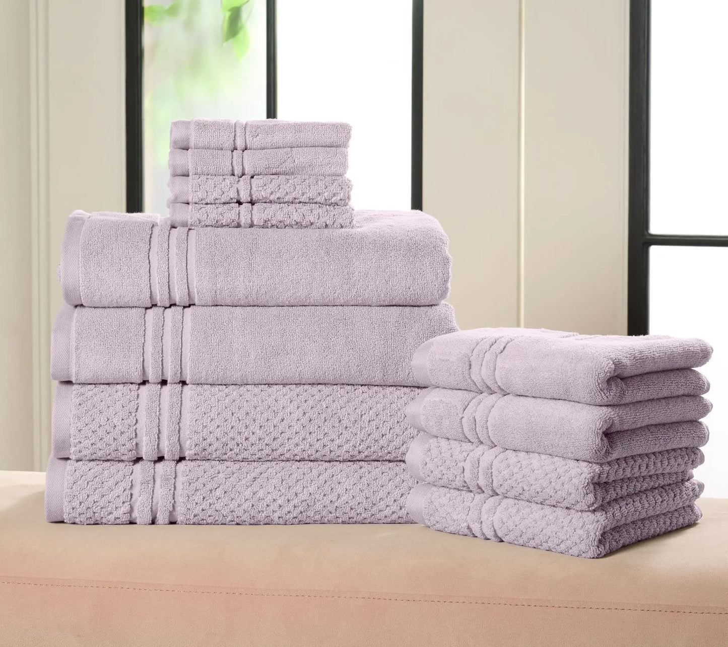 100% Cotton Bathroom Towel Set, 12 Pieces – Soft, Quick-Drying & Durable Towels for Home