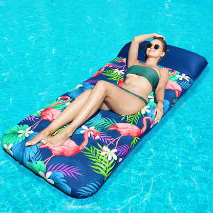 72" × 38" Adult Pool Lounge Float – Soft Fabric-Covered Inflatable Float Chair with Cooling Water Pocket