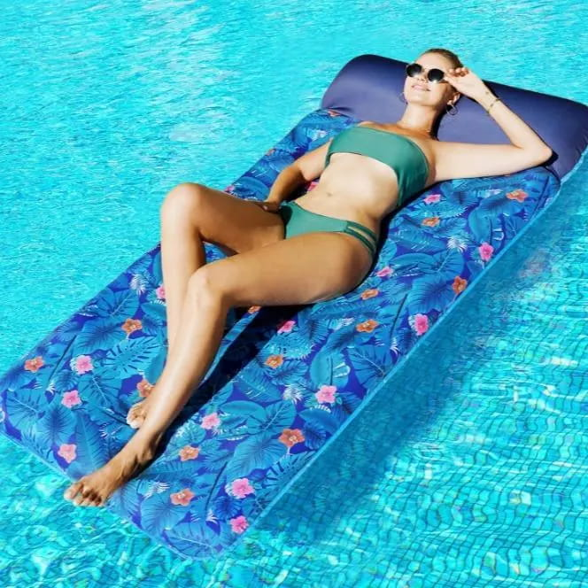 72" × 38" Adult Pool Lounge Float – Soft Fabric-Covered Inflatable Float Chair with Cooling Water Pocket
