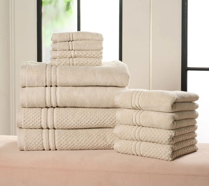 100% Cotton Bathroom Towel Set, 12 Pieces – Soft, Quick-Drying & Durable Towels for Home