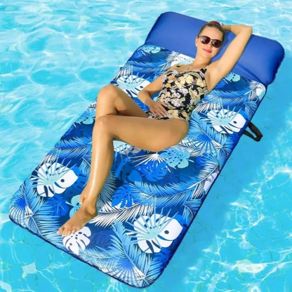 72" × 38" Adult Pool Lounge Float – Soft Fabric-Covered Inflatable Float Chair with Cooling Water Pocket