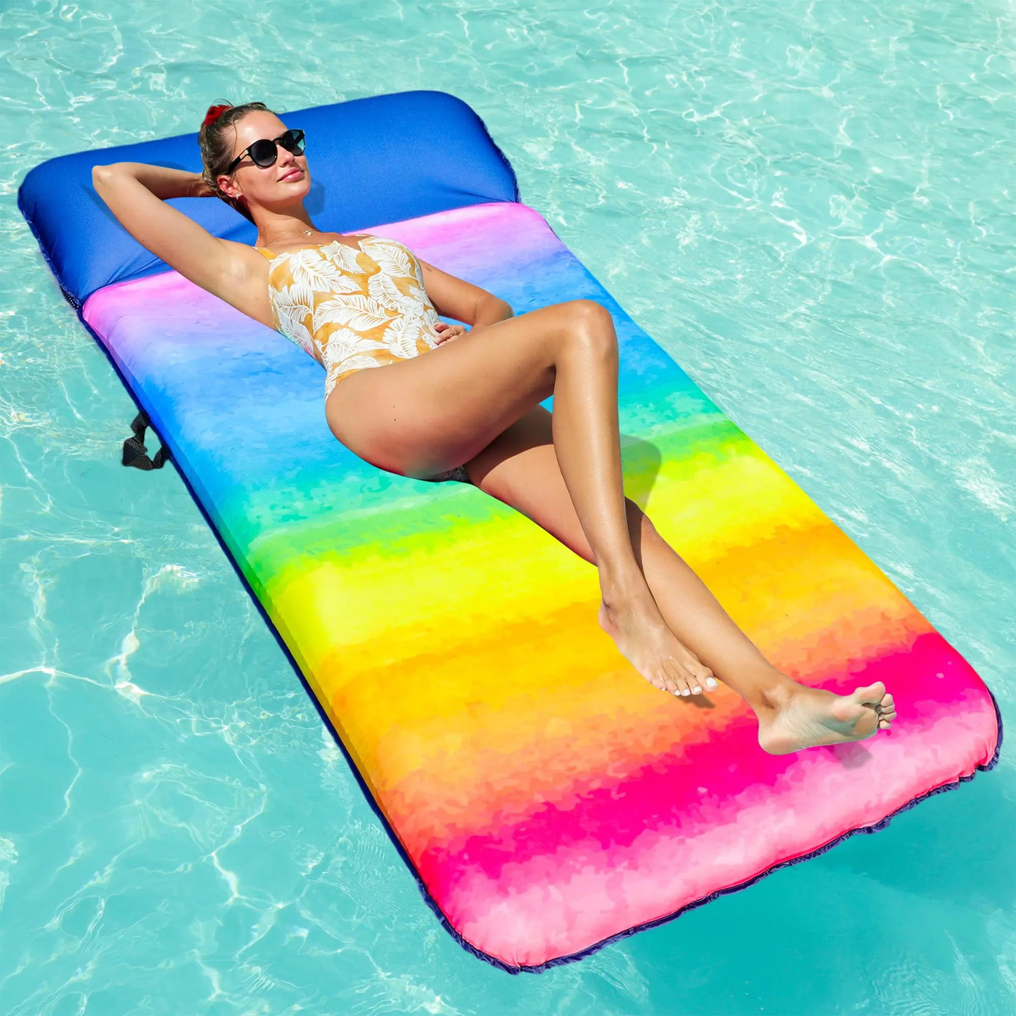 72" × 38" Adult Pool Lounge Float – Soft Fabric-Covered Inflatable Float Chair with Cooling Water Pocket