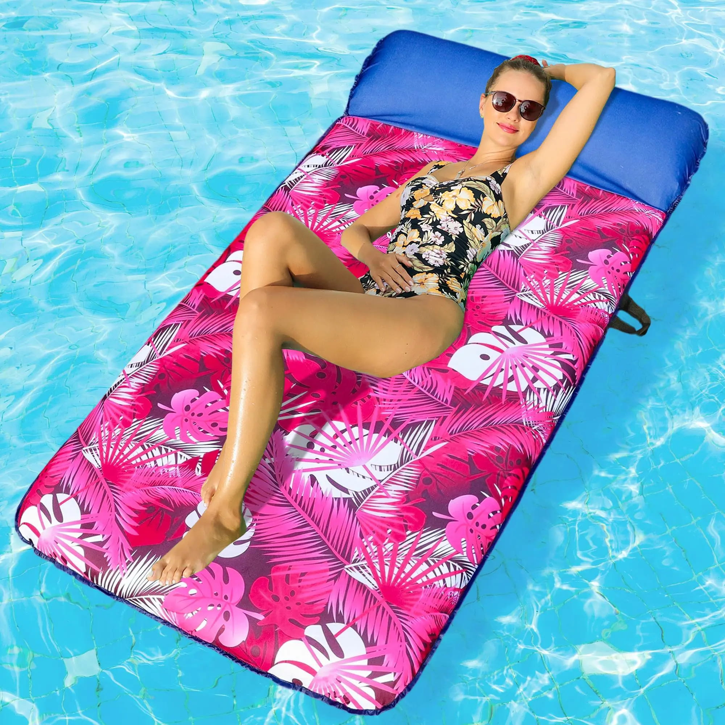 72" × 38" Adult Pool Lounge Float – Soft Fabric-Covered Inflatable Float Chair with Cooling Water Pocket