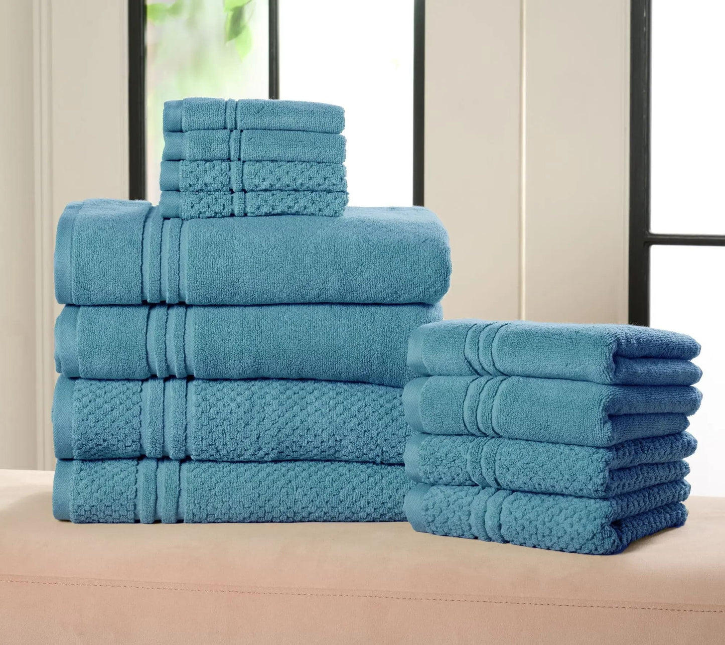 100% Cotton Bathroom Towel Set, 12 Pieces – Soft, Quick-Drying & Durable Towels for Home